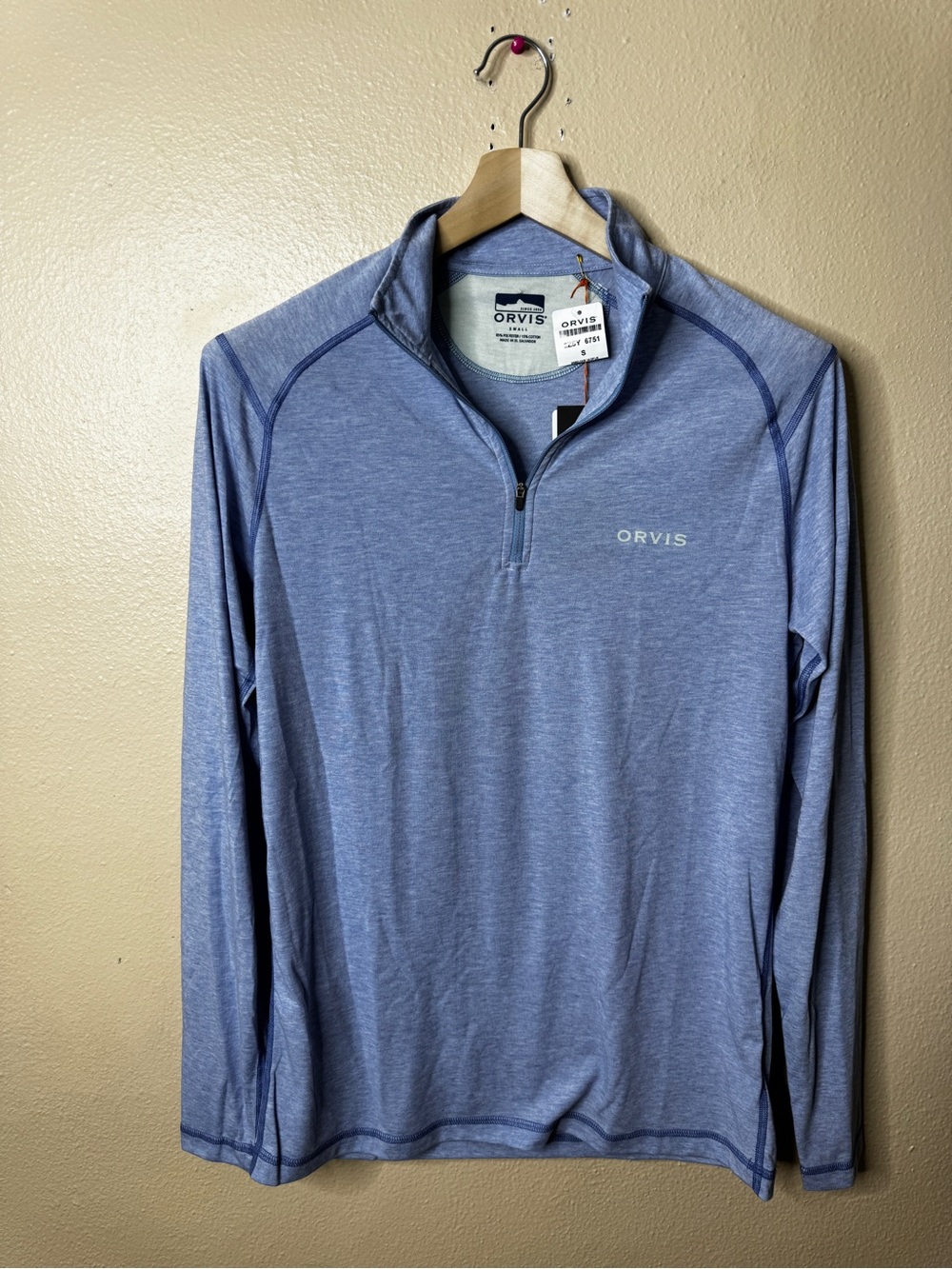 NWT Orvis Men’s Drirelease Blue Heather 1/4 Zip Long Sleeve Pullover Size S